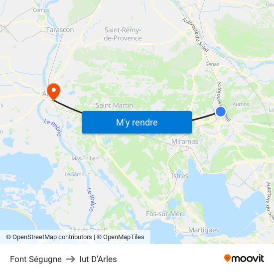 Font Ségugne to Iut D'Arles map