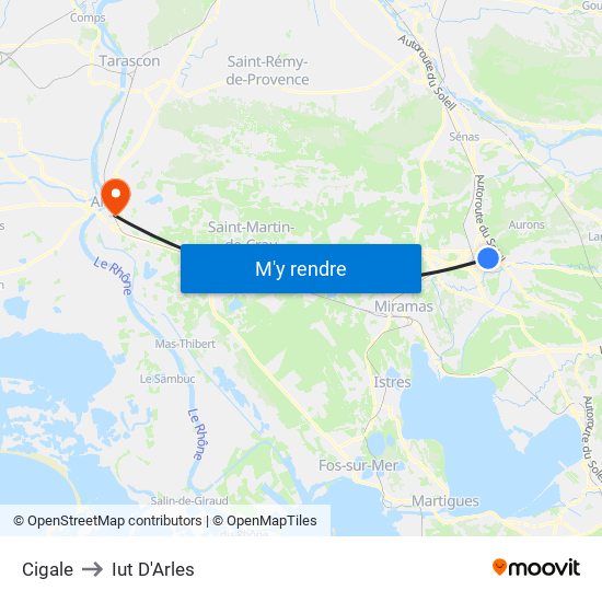 Cigale to Iut D'Arles map