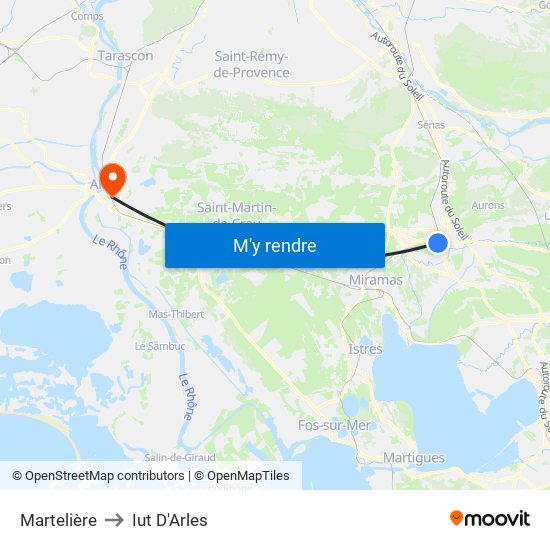 Martelière to Iut D'Arles map