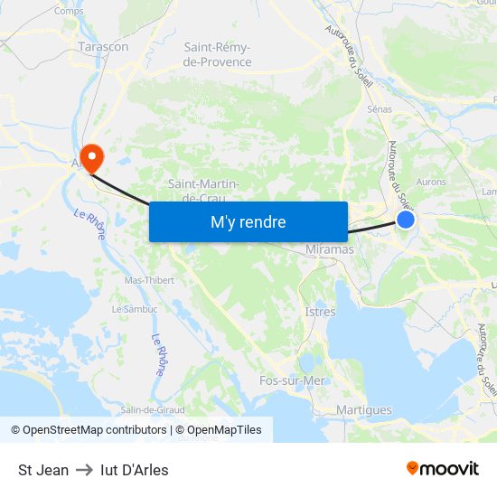 St Jean to Iut D'Arles map