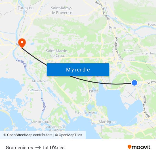 Gramenières to Iut D'Arles map