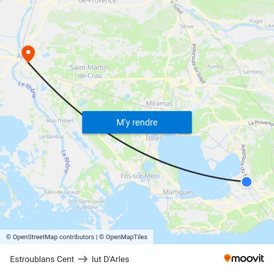 Estroublans Cent to Iut D'Arles map