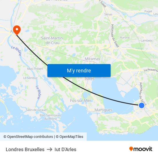 Londres Bruxelles to Iut D'Arles map