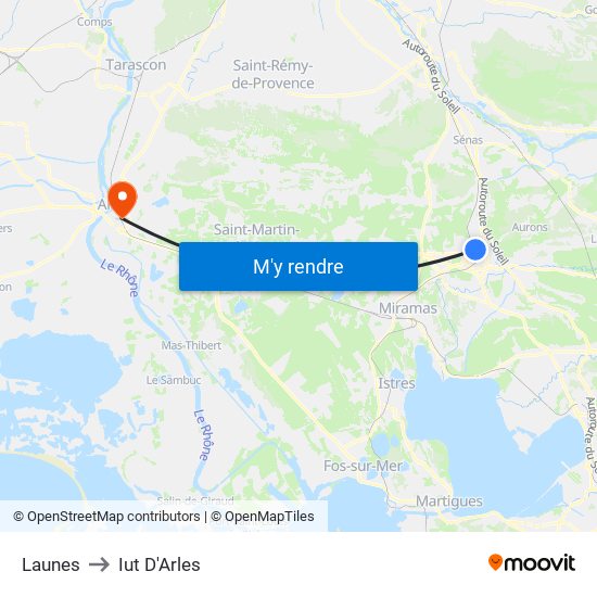 Launes to Iut D'Arles map