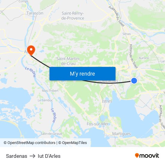 Sardenas to Iut D'Arles map