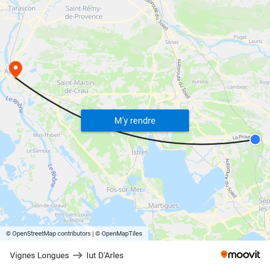 Vignes Longues to Iut D'Arles map