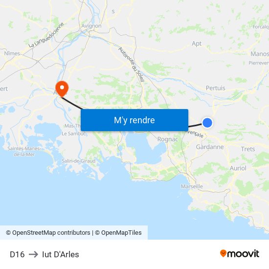 D16 to Iut D'Arles map
