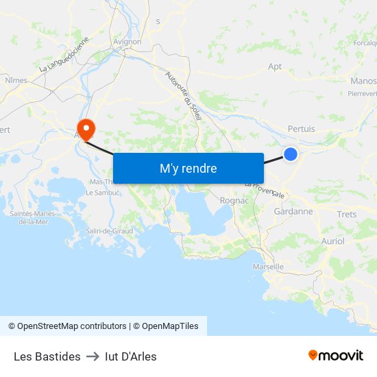 Les Bastides to Iut D'Arles map