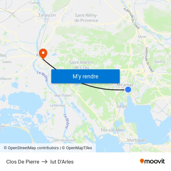 Clos De Pierre to Iut D'Arles map