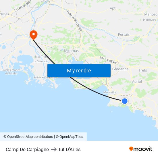 Camp De Carpiagne to Iut D'Arles map