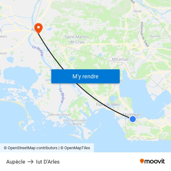 Aupècle to Iut D'Arles map