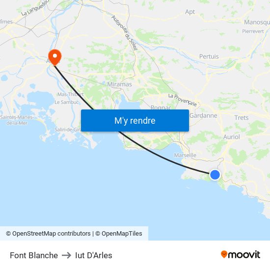 Font Blanche to Iut D'Arles map