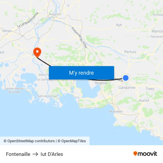 Fontenaille to Iut D'Arles map