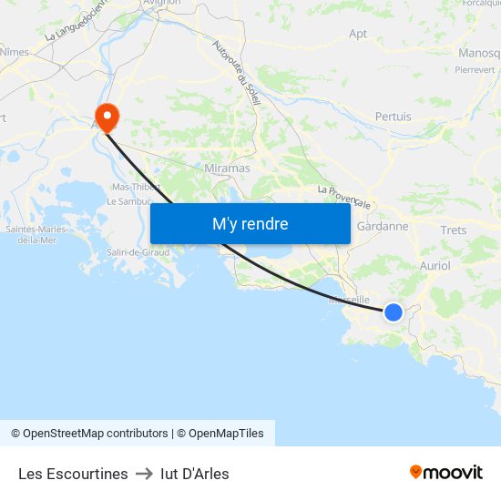 Les Escourtines to Iut D'Arles map