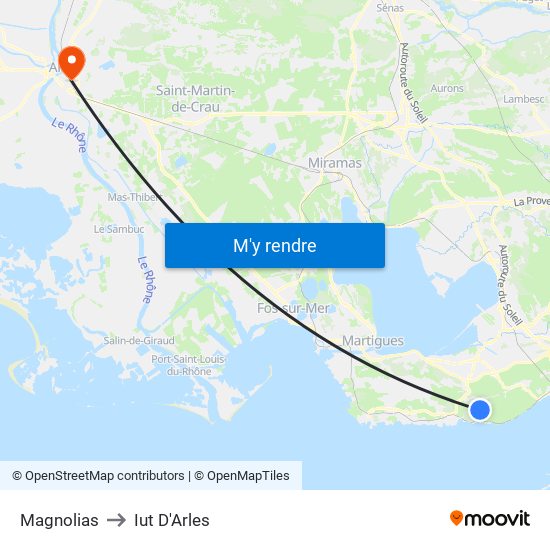 Magnolias to Iut D'Arles map
