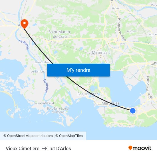 Vieux Cimetière to Iut D'Arles map