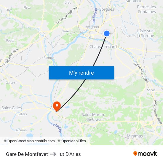 Gare De Montfavet to Iut D'Arles map