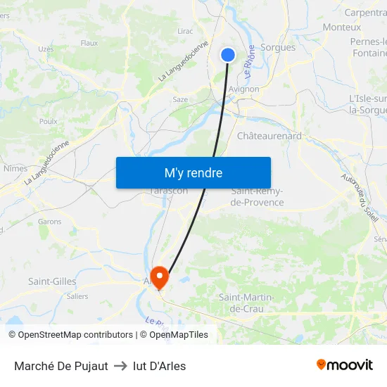 Marché De Pujaut to Iut D'Arles map