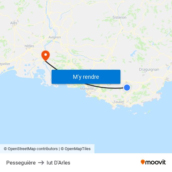 Pesseguière to Iut D'Arles map