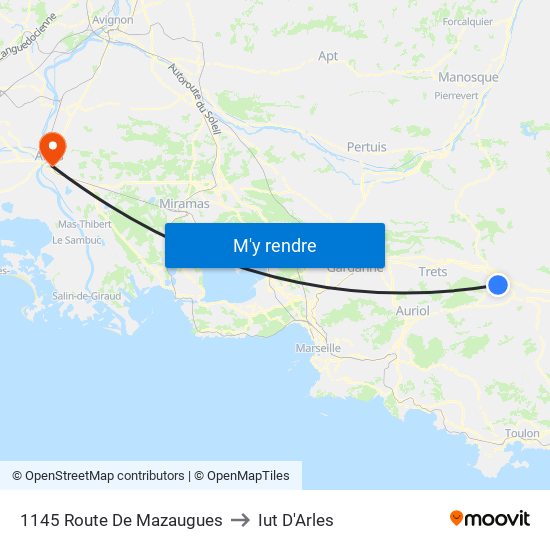 1145 Route De Mazaugues to Iut D'Arles map