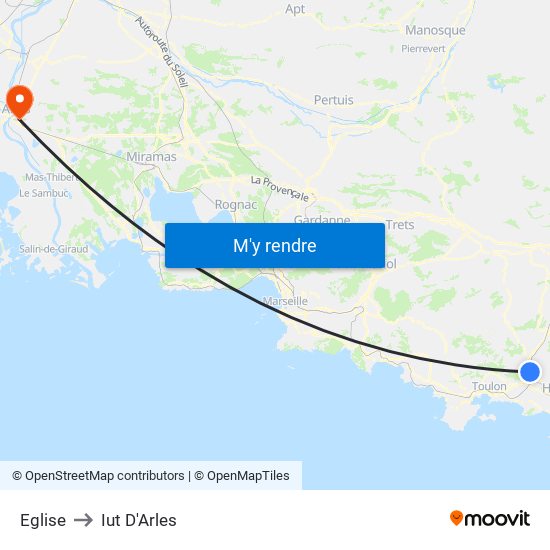 Eglise to Iut D'Arles map