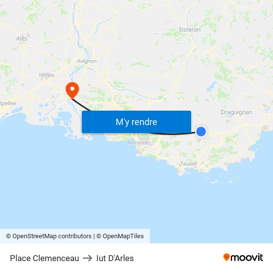 Place Clemenceau to Iut D'Arles map