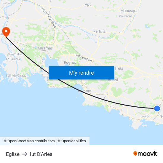Eglise to Iut D'Arles map