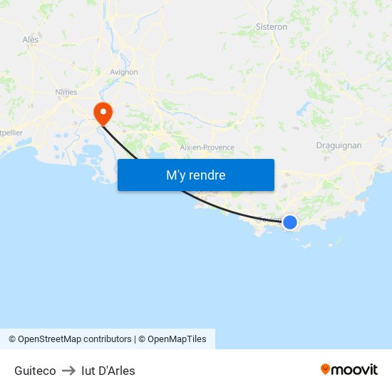 Guiteco to Iut D'Arles map