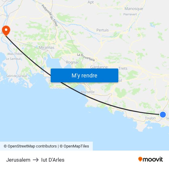 Jerusalem to Iut D'Arles map