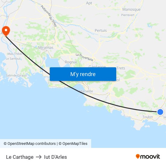 Le Carthage to Iut D'Arles map