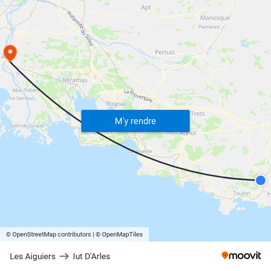 Les Aiguiers to Iut D'Arles map