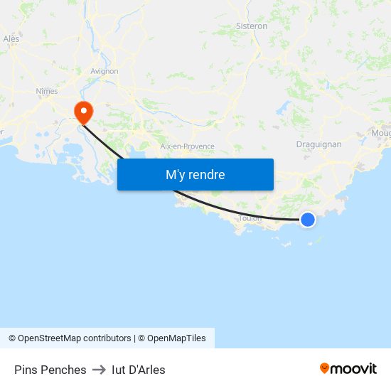 Pins Penches to Iut D'Arles map
