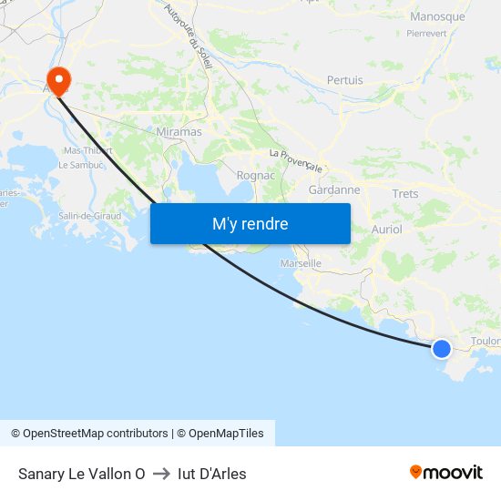 Sanary Le Vallon O to Iut D'Arles map