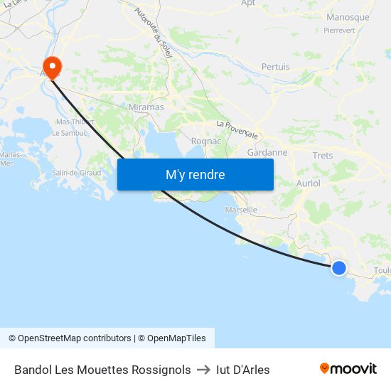 Bandol Les Mouettes Rossignols to Iut D'Arles map