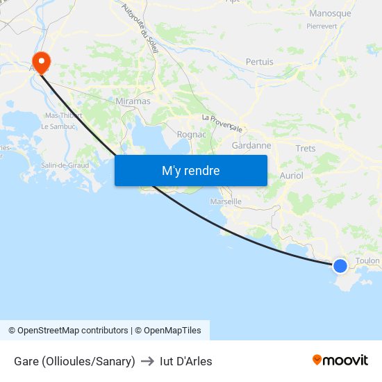 Gare (Ollioules/Sanary) to Iut D'Arles map