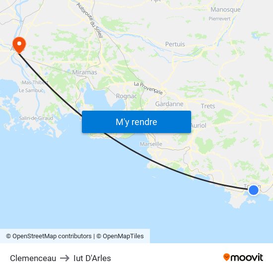 Clemenceau to Iut D'Arles map