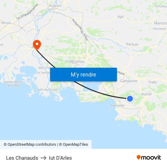 Les Chanauds to Iut D'Arles map