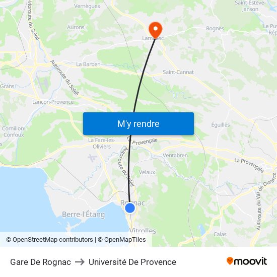 Gare De Rognac to Université De Provence map