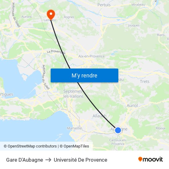 Gare D'Aubagne to Université De Provence map