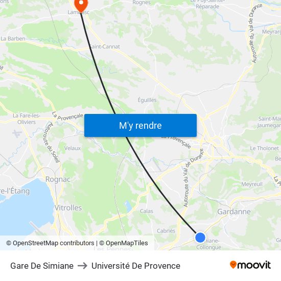 Gare De Simiane to Université De Provence map
