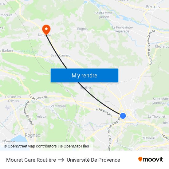 Mouret Gare Routière to Université De Provence map