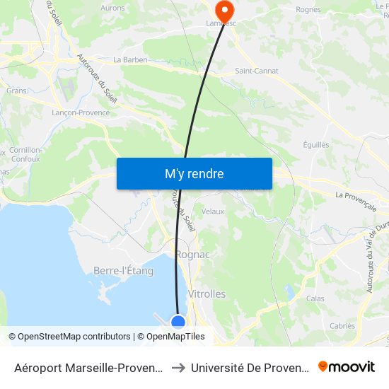 Aéroport Marseille-Provence to Université De Provence map