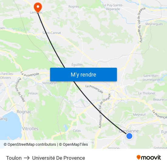 Toulon to Université De Provence map