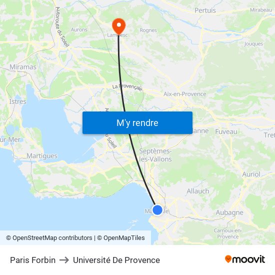 Paris Forbin to Université De Provence map