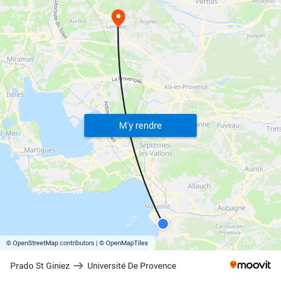 Prado St Giniez to Université De Provence map