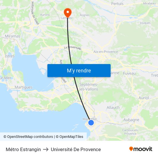 Métro Estrangin to Université De Provence map