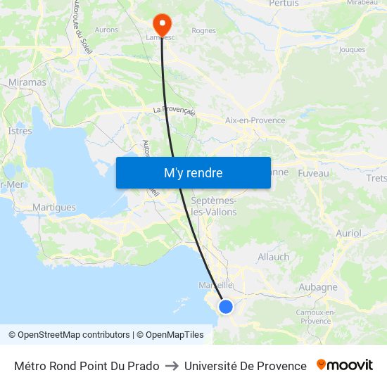 Métro Rond Point Du Prado to Université De Provence map