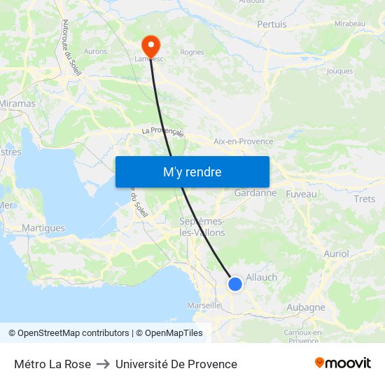 Métro La Rose to Université De Provence map