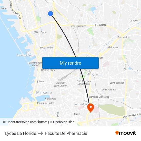 Lycée La Floride to Faculté De Pharmacie map