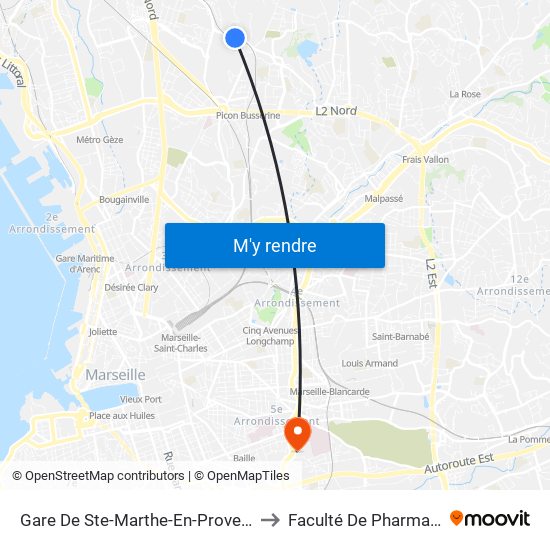 Gare De Ste-Marthe-En-Provence to Faculté De Pharmacie map